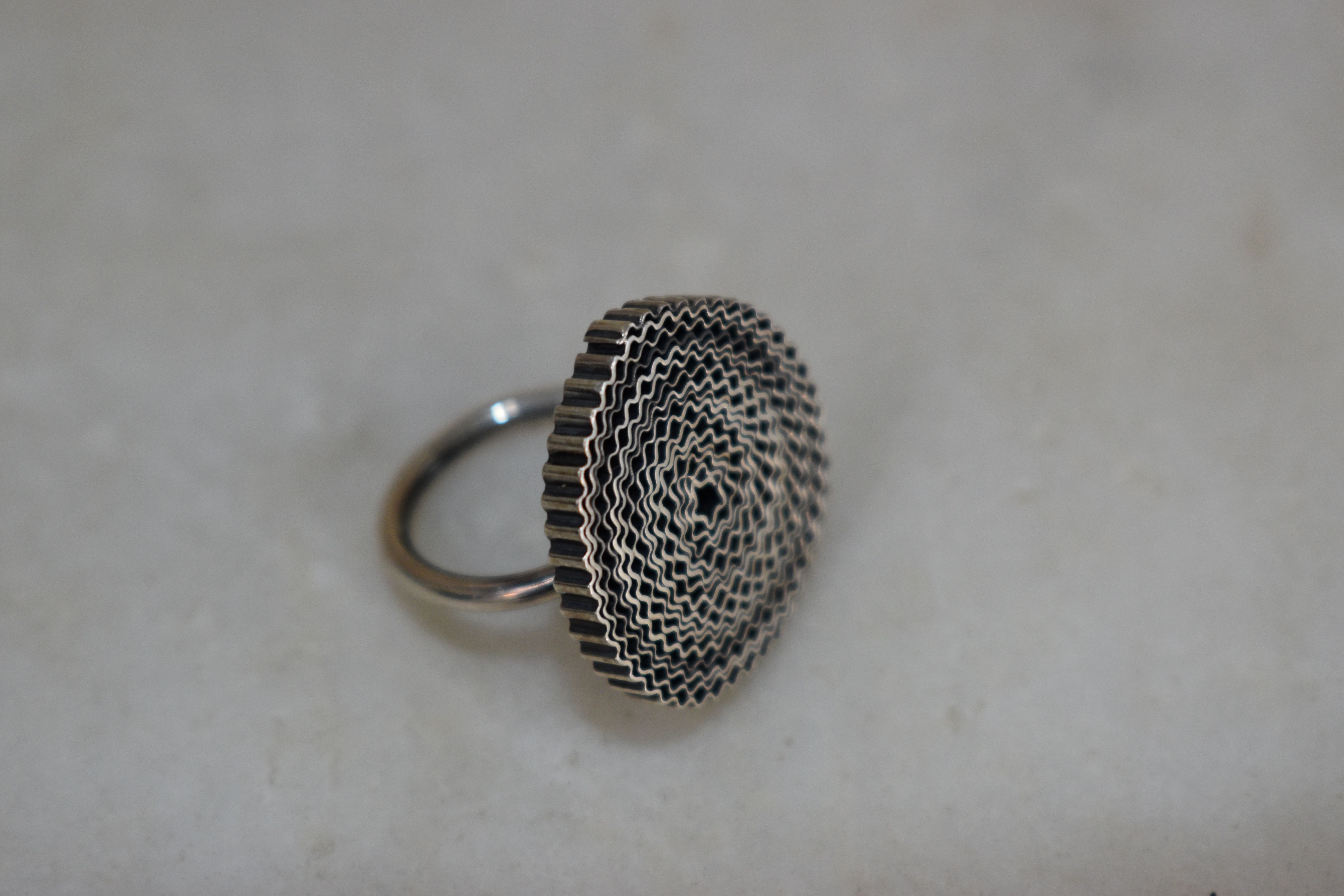 Κοντινό του παχιού κυρτωμένου σύρματος του Σγουρού, που αναδεικνύει την υφή του ασημιού και τις χειροποίητες συνδέσεις.